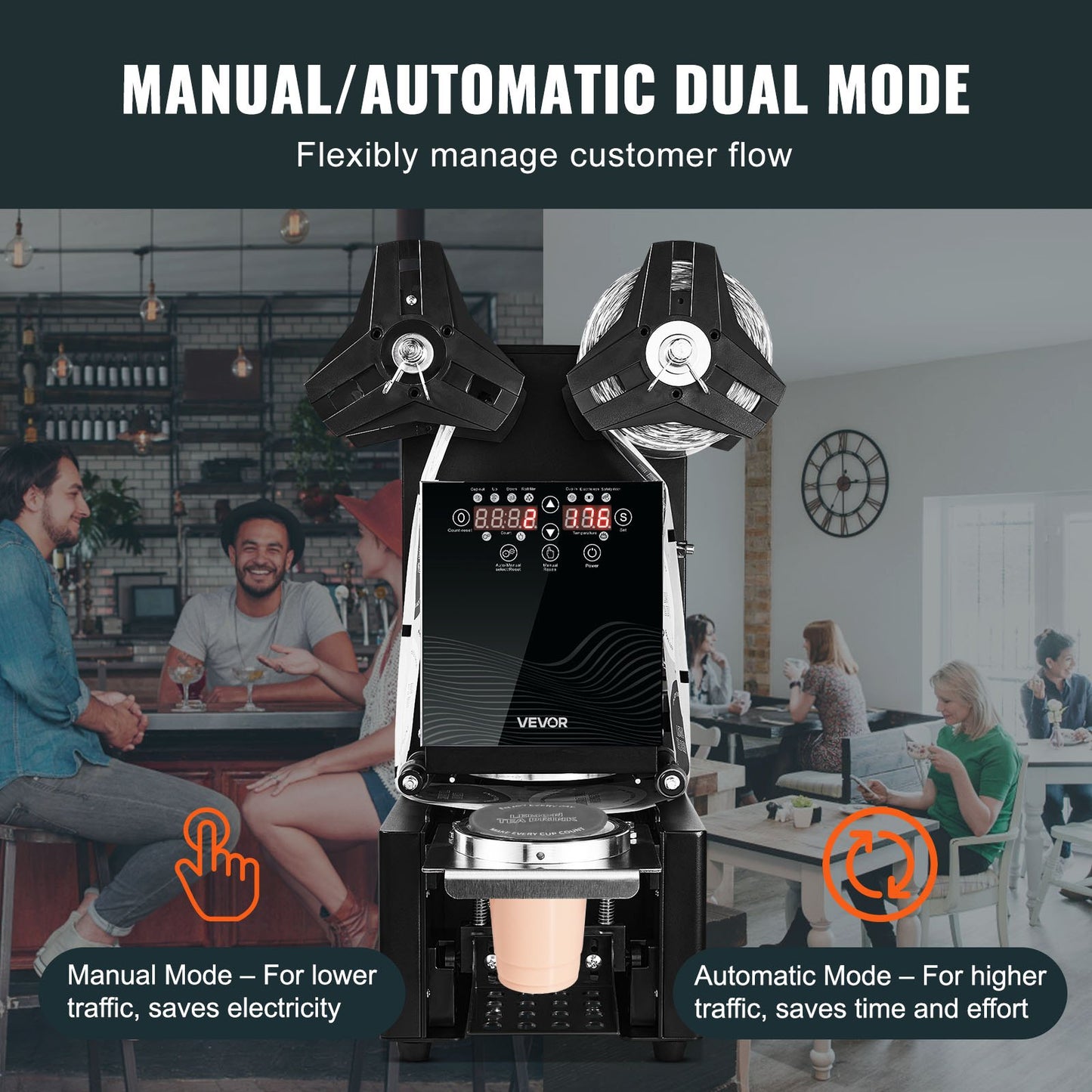 Fully Automatic Cup Sealing Machine, 500-650 Cups/H, Cup Sealer Machine for 190 mm Tall & 90/95 mm Cup, Electric Tea Sealer with Digital Control LCD Panel for Bubble Milk Tea Coffee, Black