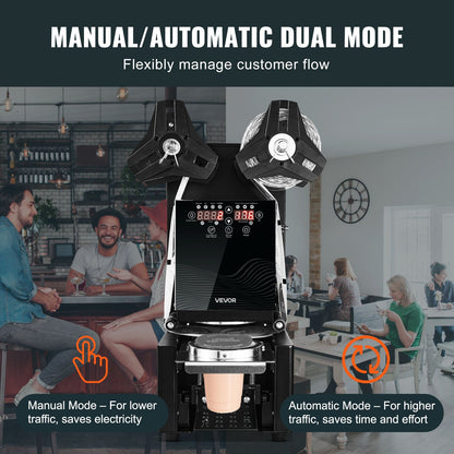 Fully Automatic Cup Sealing Machine, 500-650 Cups/H, Cup Sealer Machine for 190 mm Tall & 90/95 mm Cup, Electric Tea Sealer with Digital Control LCD Panel for Bubble Milk Tea Coffee, Black