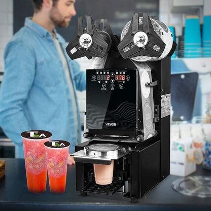 Fully Automatic Cup Sealing Machine, 500-650 Cups/H, Cup Sealer Machine for 190 mm Tall & 90/95 mm Cup, Electric Tea Sealer with Digital Control LCD Panel for Bubble Milk Tea Coffee, Black