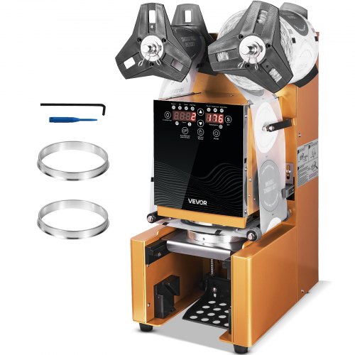 Fully Automatic Cup Sealing Machine, 500-650 Cups/H, Cup Sealer Machine for 190 mm Tall & 90/95 mm Cup, Electric Tea Sealer with Digital Control LCD Panel for Bubble Milk Tea Coffee, Gold
