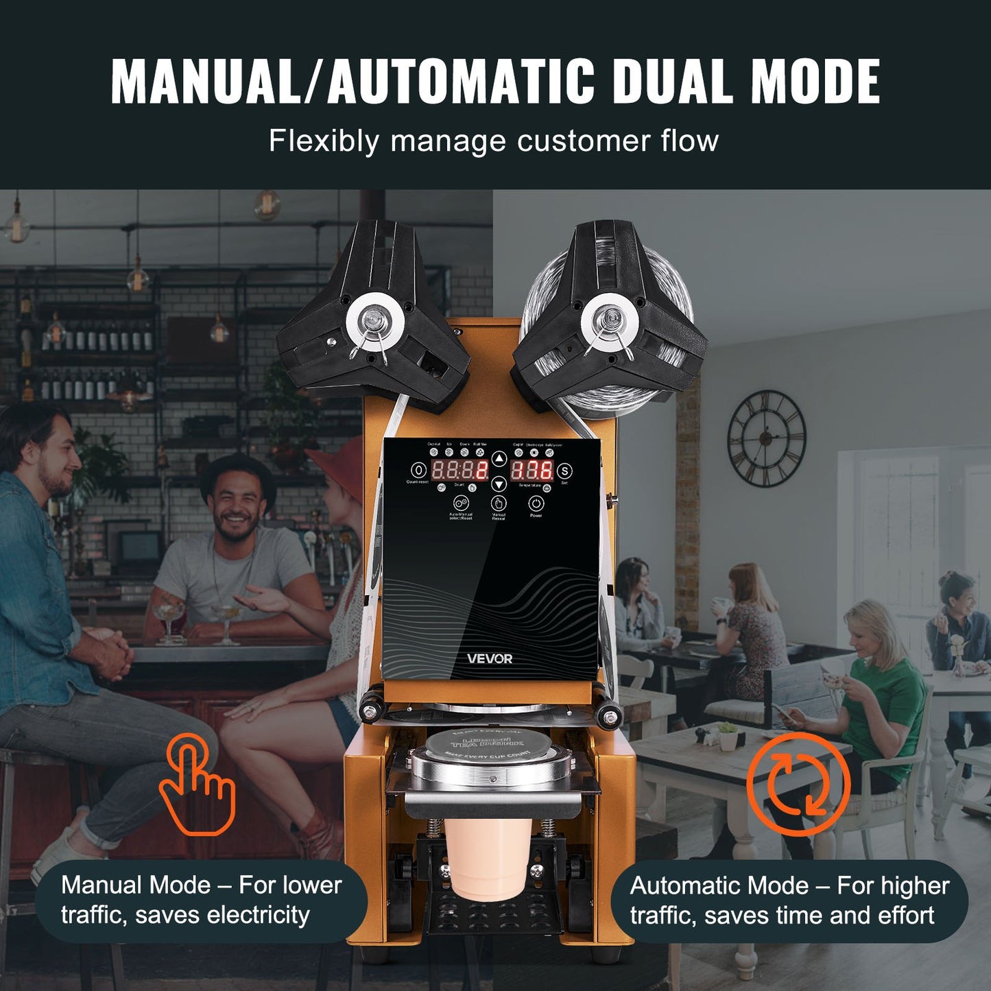 Fully Automatic Cup Sealing Machine, 500-650 Cups/H, Cup Sealer Machine for 190 mm Tall & 90/95 mm Cup, Electric Tea Sealer with Digital Control LCD Panel for Bubble Milk Tea Coffee, Gold