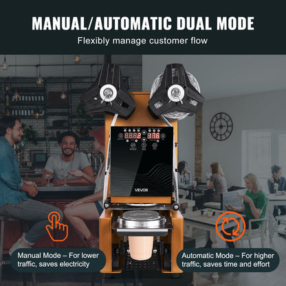 Fully Automatic Cup Sealing Machine, 500-650 Cups/H, Cup Sealer Machine for 190 mm Tall & 90/95 mm Cup, Electric Tea Sealer with Digital Control LCD Panel for Bubble Milk Tea Coffee, Gold