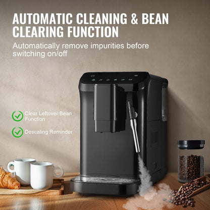 Automatic Espresso Machine, 20 Bar Auto Coffee Machine with Frother Steam Wand, Built-In Grinder and 15-Level Grinding Settings, Professional Espresso Coffee Maker with 1.5L Water Tank