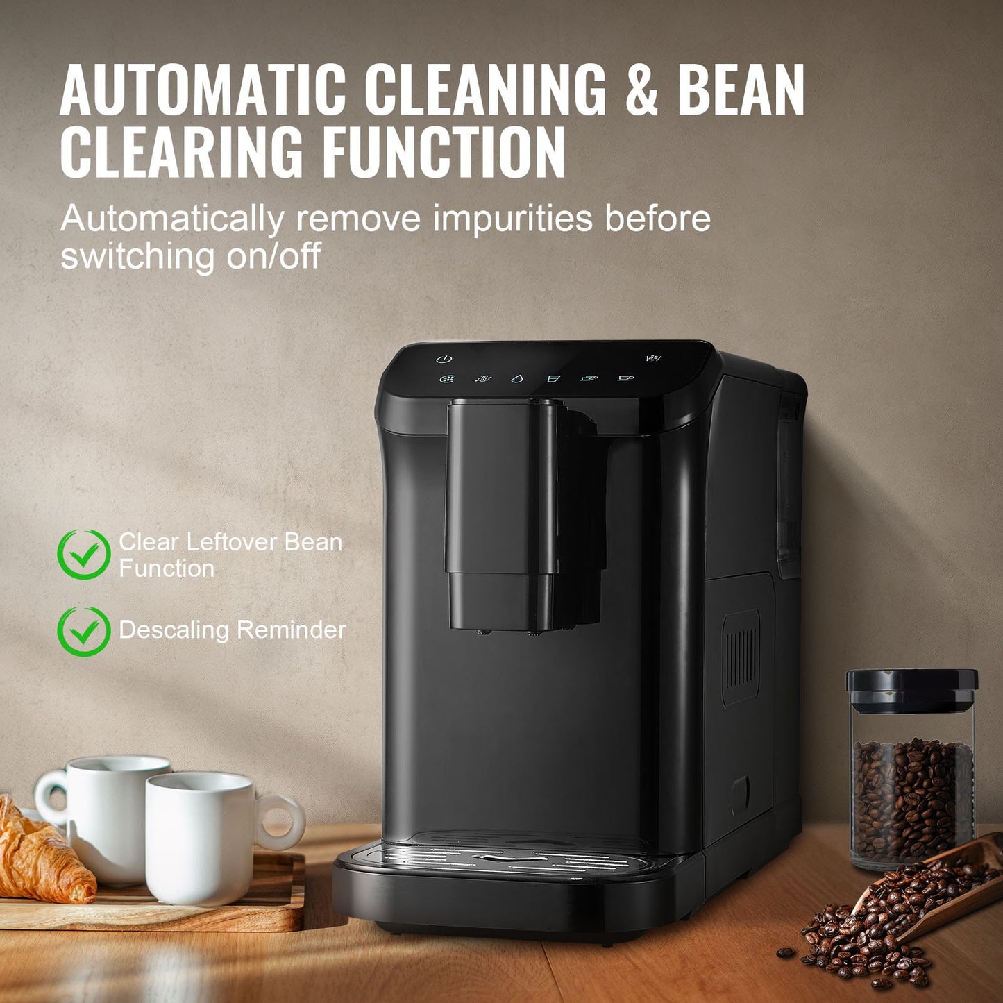 Automatisk espressomaskin 15 bar med inbyggd kvarn & 15 slipnivåer