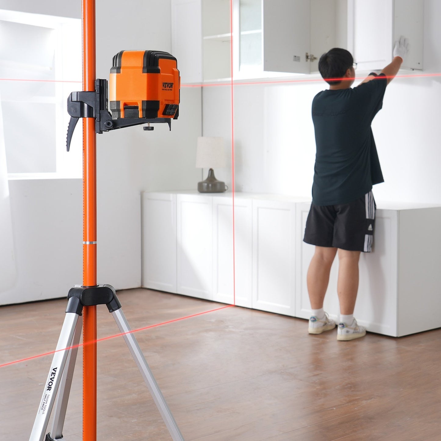 Laser Level Tripod, 1/4"-20 & 5/8"-11 Thread Mount, 40.94-133.85 inch Height Adjustment with Level Bubble & Heavy-duty Stand, Extendable Pole Lightweight Aluminum Tripod for Laser Scanner