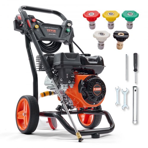 Gas Pressure Washer, 3400 PSI 2.6 GPM, Gas Powered Pressure Washer with Aluminum Pump, Spray Gun and Extension Wand, 5 Quick Connect Nozzles, for Cleaning Cars, Homes, Driveways, Patios