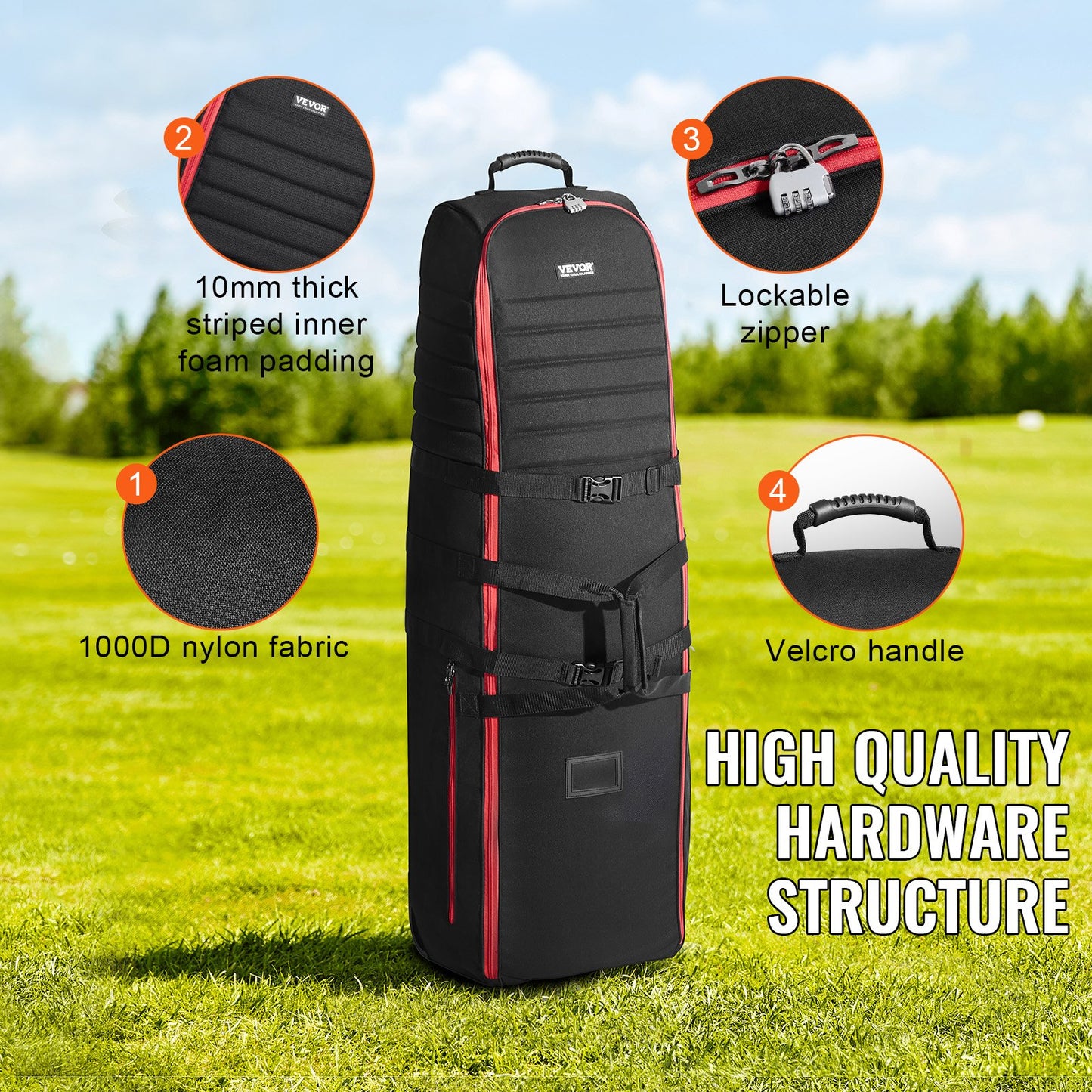 Golf Travel Bag, Outdoors Soft-Sided Golf Travel Cover Case, Heavy Duty 1000D Nylon Wear-Resistant, Padded Golf Luggage Case Cover with Wheels, Foldable Golf Club Storage Bag for Airlines