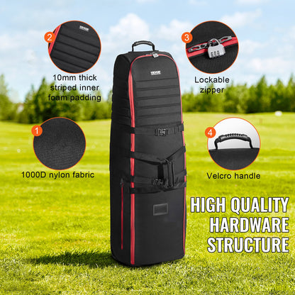 Golf Travel Bag, Outdoors Soft-Sided Golf Travel Cover Case, Heavy Duty 1000D Nylon Wear-Resistant, Padded Golf Luggage Case Cover with Wheels, Foldable Golf Club Storage Bag for Airlines