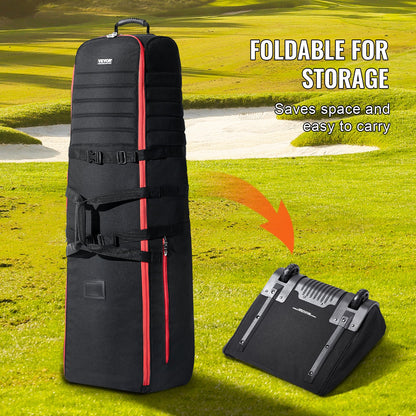 Golf Travel Bag, Outdoors Soft-Sided Golf Travel Cover Case, Heavy Duty 1000D Nylon Wear-Resistant, Padded Golf Luggage Case Cover with Wheels, Foldable Golf Club Storage Bag for Airlines