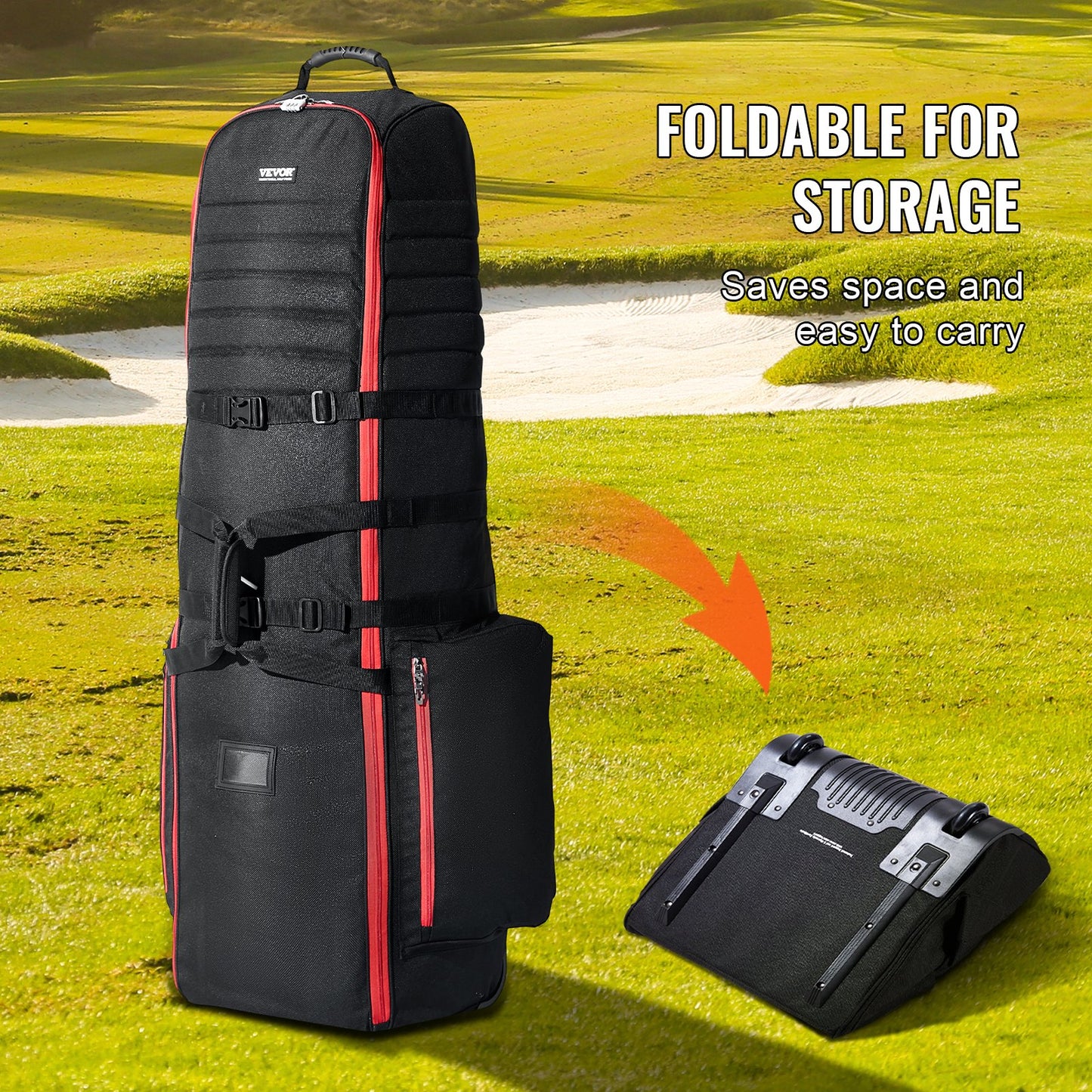 Golf Travel Bag, Outdoors Soft-Sided Golf Travel Cover, Heavy Duty 1800D Polyester Oxford Wear-Resistant Waterproof, Padded Luggage Case with Wheels, Foldable Golf Club Storage Bag for Airline