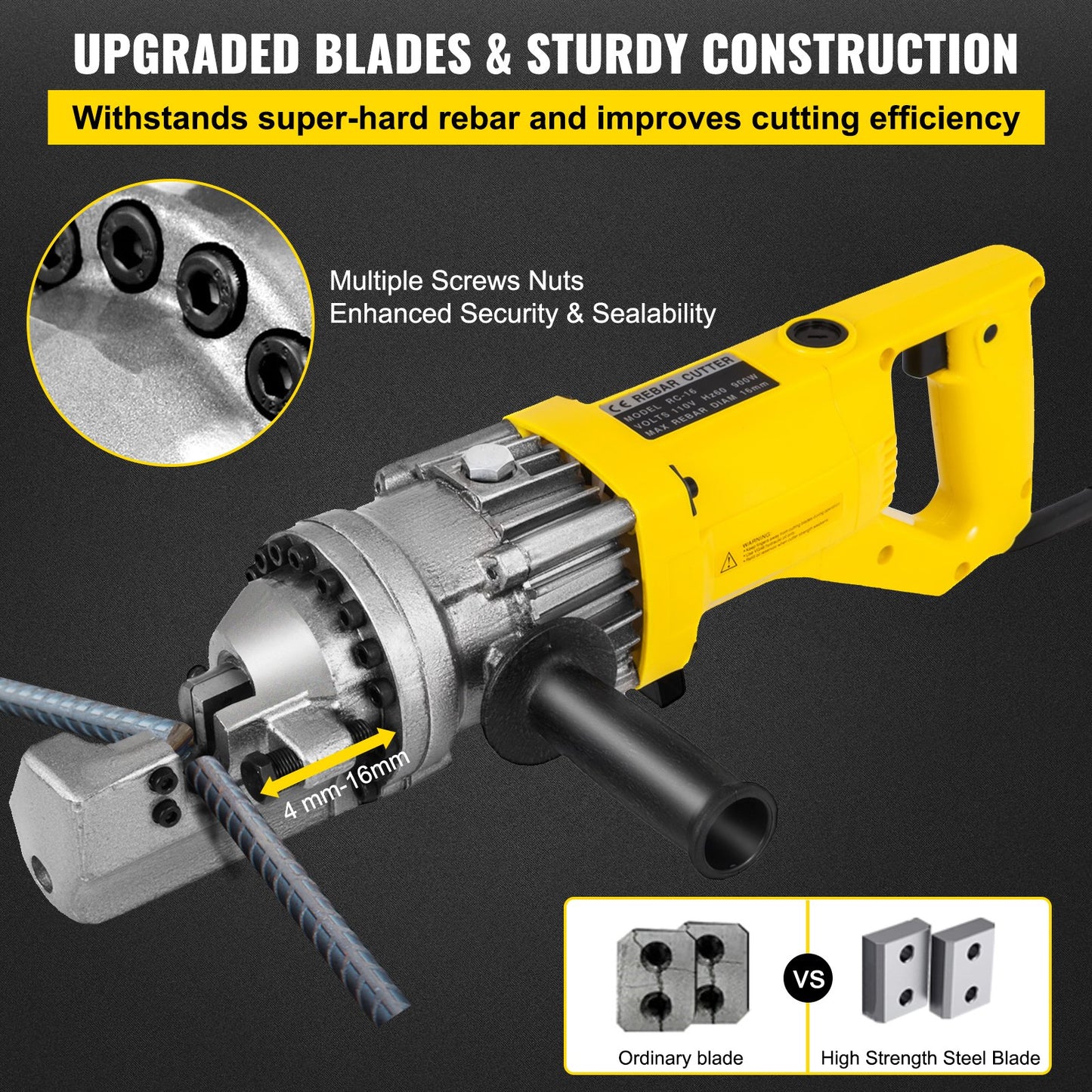 Electric Rebar Cutter, 900W Portable Electric Hydraulic Rebar Cutter, Cutting up to 5/8 Inch #5 4-16mm Rebar within 3 Seconds,110V,with Easy to Carry Stainless Box