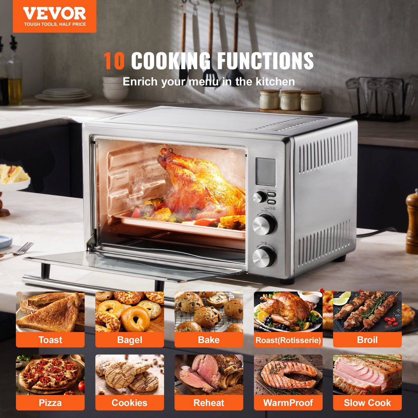 Countertop Convection Oven 28L Toaster Baker 10-IN-1 1800W for Home Use