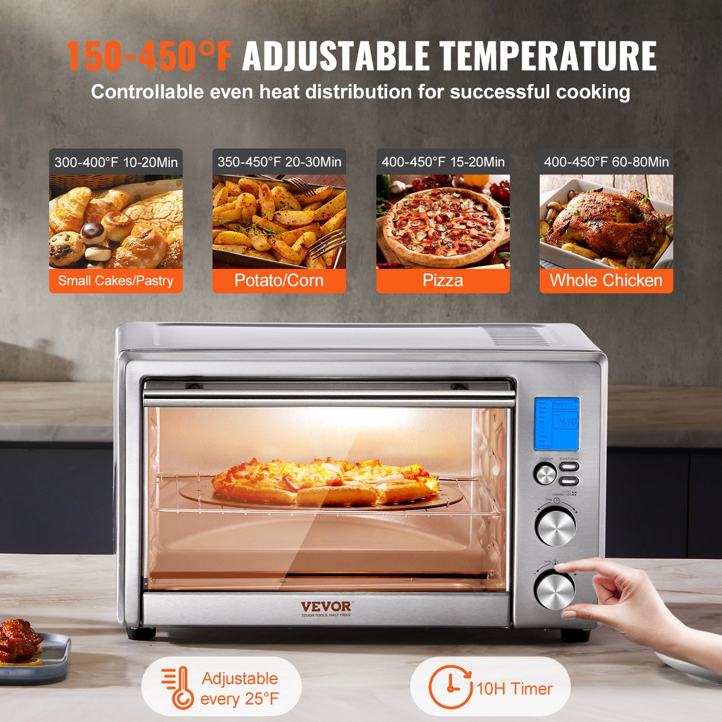 Countertop Convection Oven 28L Toaster Baker 10-IN-1 1800W for Home Use