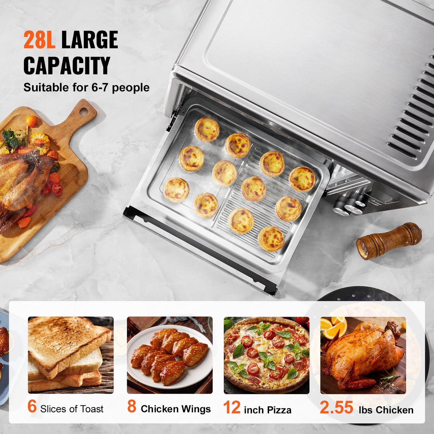 Countertop Convection Oven 28L Toaster Baker 10-IN-1 1800W for Home Use