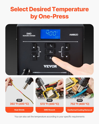 Heißluft-Nacharbeitsstation, 1000 W, LED, digitale SMD-Nacharbeitsstation, 212 °F–896 °F