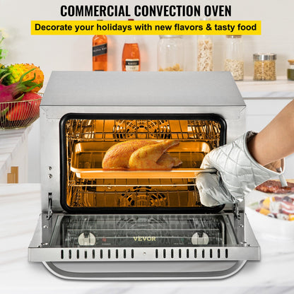 Commercial Convection Oven, 21L/19Qt, Quarter-Size Conventional Oven Countertop, 1440W 3-Tier Toaster with Front Glass Door, Electric Baking Oven with Trays Wire Racks Clip Gloves, 120V, ETL Lis