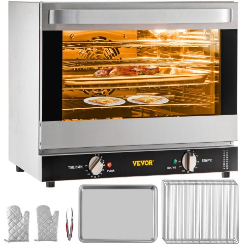 Commercial Convection Oven, 66L/60Qt, Half-Size Conventional Oven Countertop, 1800W 4-Tier Toaster with Front Glass Door, Electric Baking Oven with Trays Wire Racks Clip Gloves, 120V, ETL Listed
