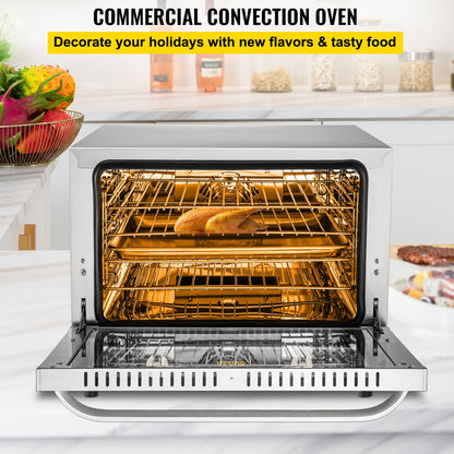 Commercial Convection Oven, 66L/60Qt, Half-Size Conventional Oven Countertop, 1800W 4-Tier Toaster with Front Glass Door, Electric Baking Oven with Trays Wire Racks Clip Gloves, 120V, ETL Listed