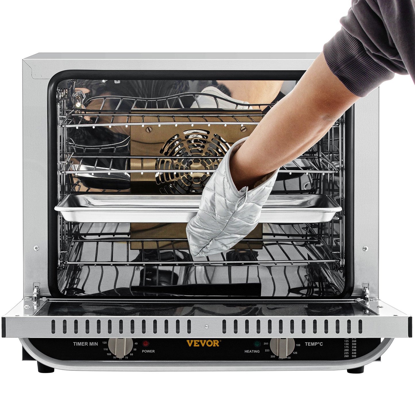 Commercial Convection Oven, 66L/60Qt, Half-Size Conventional Oven Countertop, 1800W 4-Tier Toaster with Front Glass Door, Electric Baking Oven with Trays Wire Racks Clip Gloves, 120V, ETL Listed