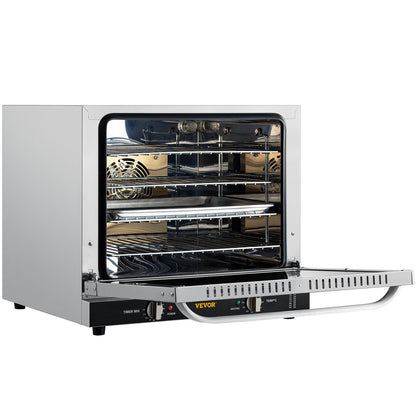 Commercial Convection Oven, 66L/60Qt, Half-Size Conventional Oven Countertop, 1800W 4-Tier Toaster with Front Glass Door, Electric Baking Oven with Trays Wire Racks Clip Gloves, 120V, ETL Listed