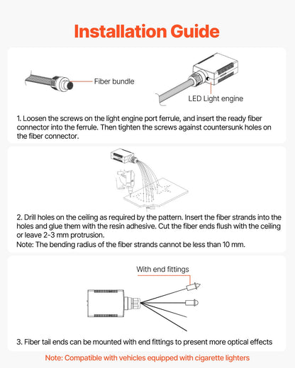 Starlight Headliner Kit, 150 pcs 0.03 in 6.5 ft, 16W Fiber Optic Star Ceiling Lights for Car, Bluetooth APP, Remote Control, Sound Activated, RGBW Light Engine, for Home Bed Room Decoration