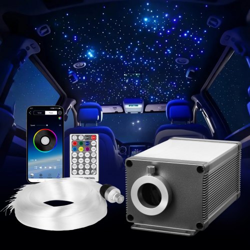 Starlight Headliner Kit, 450 pcs 0.03 in 9.8 ft, 16W Twinkle Fiber Optic Star Ceiling Lights for Car, Bluetooth APP, Remote Control, Sound Activated, RGBW Light Engine, for Home Bed Room Decor