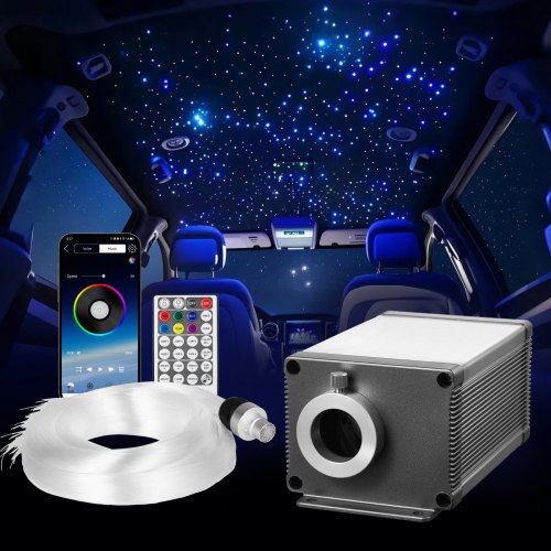 Starlight Headliner Kit, 550 pcs 0.03 in 9.8 ft, 16W Twinkle Fiber Optic Star Ceiling Lights for Car, Bluetooth APP, Remote Control, Sound Activated, RGBW Light Engine, for Home Bed Room Decor