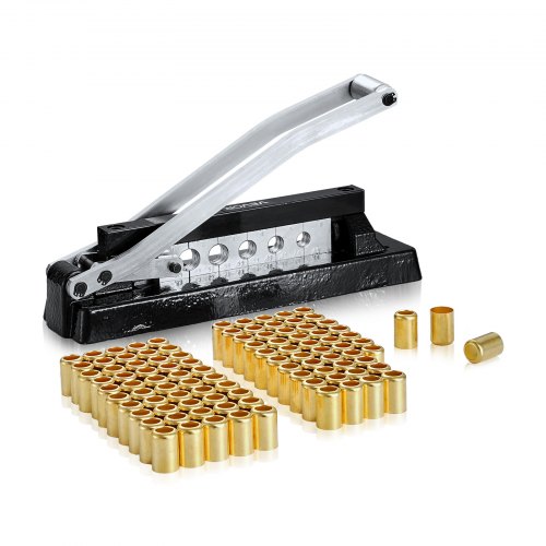 Heavy Duty Ferrule Hose Crimper, Standard Bench Hose Crimping Tool with 100pcs Ferrules (0.593" & 0.625" ID), 0.44"-0.63" Crimping Range for PVC, Rubber & Air Hoses, Torch Hoses Repair Kit