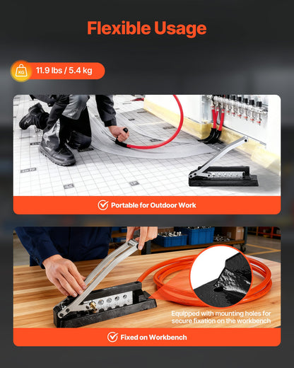 Heavy Duty Ferrule Hose Crimper, Standard Bench Hose Crimping Tool with 100pcs Ferrules (0.593" & 0.625" ID), 0.44"-0.63" Crimping Range for PVC, Rubber & Air Hoses, Torch Hoses Repair Kit