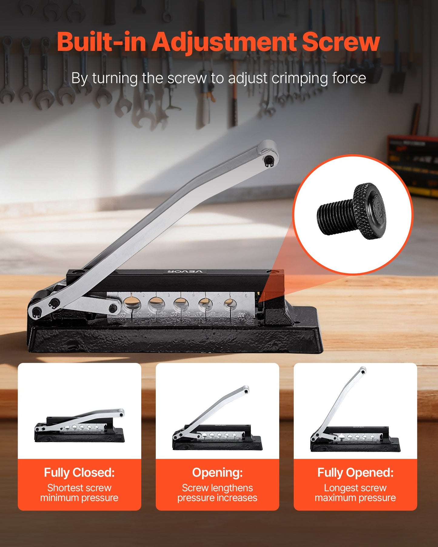 Heavy Duty Hose Ferrule Crimping Tool, Standard Bench Hose Crimper with 5 Die Holes & 0.44"-0.63" Crimping Range for PVC Rubber Hoses, Air Hoses Crimping Repair Kit (Ferrules Not Included)