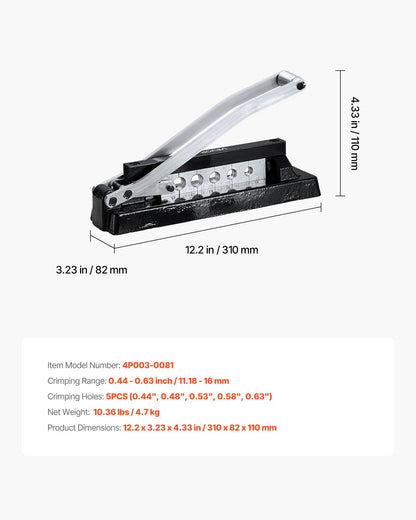 Heavy Duty Hose Ferrule Crimping Tool, Standard Bench Hose Crimper with 5 Die Holes & 0.44"-0.63" Crimping Range for PVC Rubber Hoses, Air Hoses Crimping Repair Kit (Ferrules Not Included)
