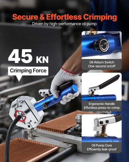Hydraulic Hose Crimper, Hydra-Krimp AC Hose Crimper Kit with 7 Dies Snap-On, Integral Manual Hydraulic A/C Hoses Crimping Tool for Automotive & Air Conditioning Repair - with Carrying Case
