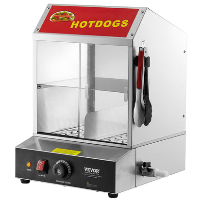 Commercial Hot Dog Steamer 2-Tier Electric Bun Warmer 27L Sliding Doors