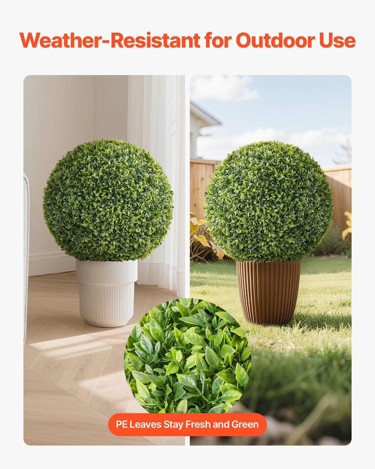 Artificial Topiary Ball, 23 inch Faux Boxwood Plant Balls, Fake Silk Tree Look Real, Easy Assembly for Decor Front Porch Outdoor Patio Garden Balcony Backyard and Indoor Home Wedding, Green