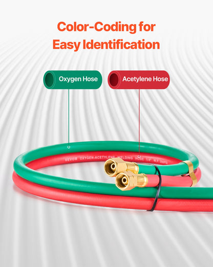 Oxygen Acetylene Hose, 1/4-Inch x 50FT Oxy Acetylene Hose with 9/16"-18 LH/RH B Fittings, R Grade Welding Torch Twin Hose with 300PSI Maximum Working Pressure for Cutting Soldering Brazing