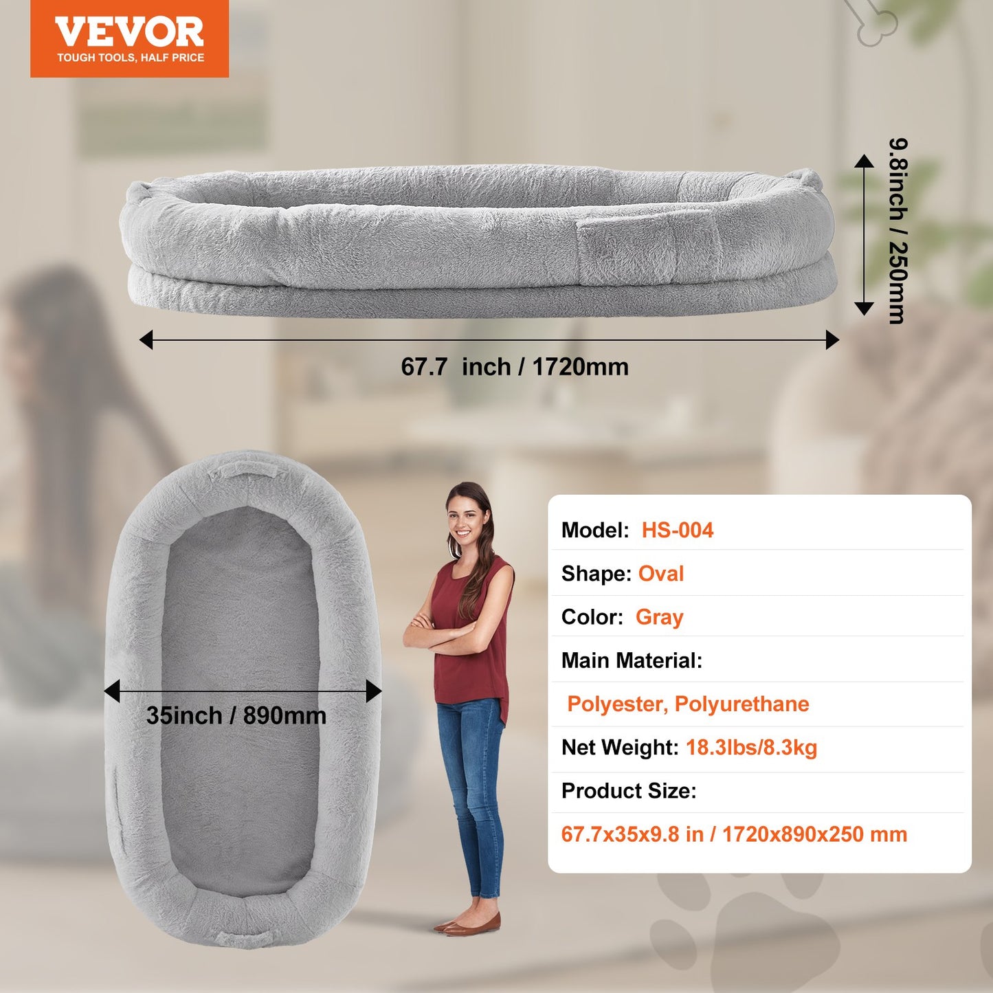 Human Dog Bed 68x35x10in Large Human Size Dog Bed Washable Faux Rabbit Fur