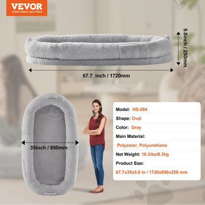 Human Dog Bed 68x35x10in Large Human Size Dog Bed Washable Faux Rabbit Fur
