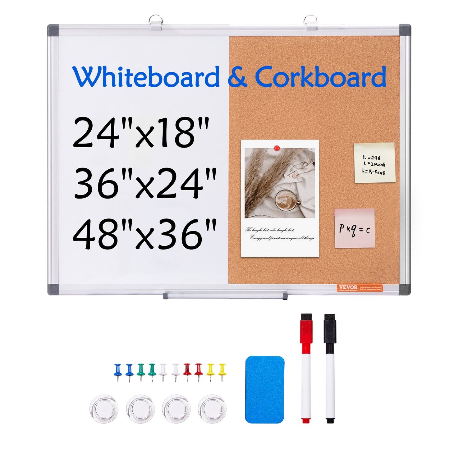 24" x 18" Whiteboard- und Korktafel-Kombination mit Aluminiumrahmen für Schulwohnheime