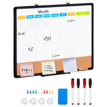 24"x 18" Monthly Calendar Whiteboard & Cork Board Combo with Aluminum Frame – 2-in-1 Magnetic Dry Erase Bulletin Board for Wall Mount – Ideal for School, Home, Office