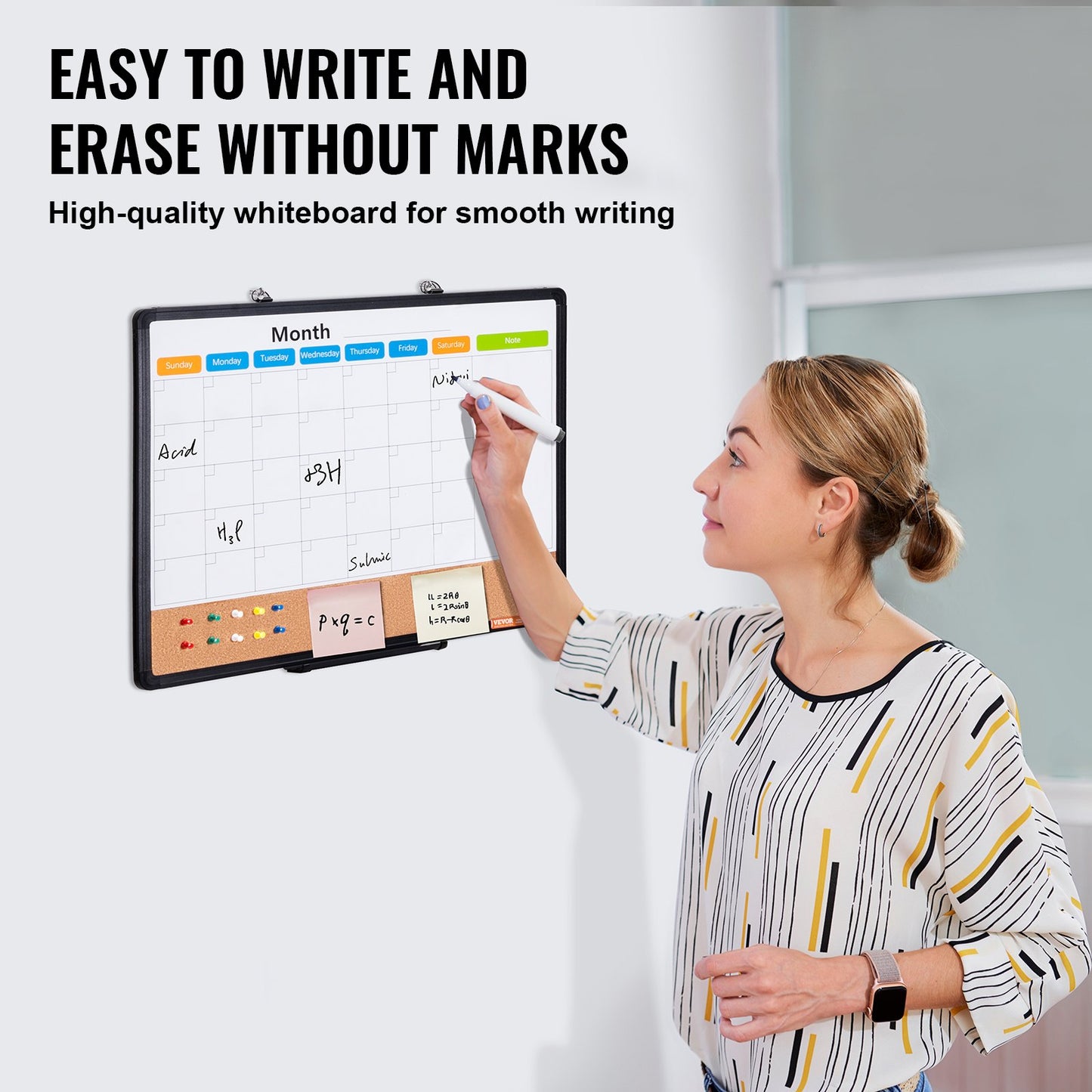24"x 18" Monthly Calendar Whiteboard & Cork Board Combo with Aluminum Frame – 2-in-1 Magnetic Dry Erase Bulletin Board for Wall Mount – Ideal for School, Home, Office