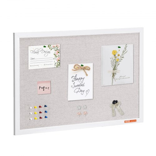 30"x20" White Cork Board with Linen Surface – Stylish Wall-Mounted Bulletin Board for Home, School, Office – Elegant & Functional Noticeboard