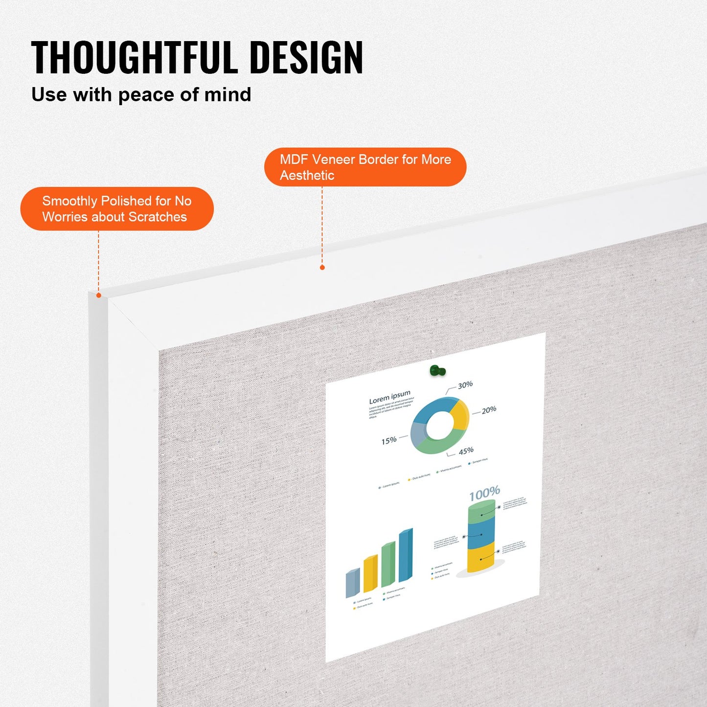 30"x20" Weiße Korktafel mit Leinenoberfläche zur Wandmontage