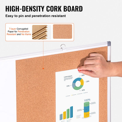 36"x 24" Whiteboard & Cork Board Combo with Aluminum Frame – 2-in-1 Magnetic Dry Erase Bulletin Board for Wall Mount – Ideal for School, Home, Office