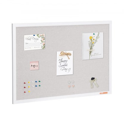 36"x24" White Cork Board with Linen Surface – Stylish Wall-Mounted Bulletin Board for Home, School, Office – Elegant & Functional Noticeboard