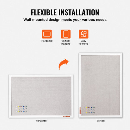 36"x24" vit korktavla med linneyta Väggmonterad anslagstavla