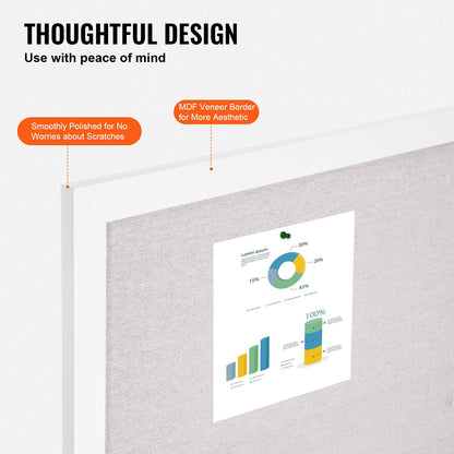 36"x24" vit korktavla med linneyta Väggmonterad anslagstavla