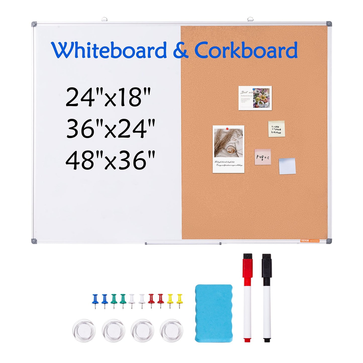48" x 36" Whiteboard &amp; Korktafel-Kombination mit Aluminiumrahmen für Schulwohnheime