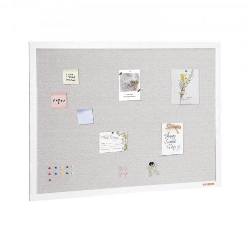 48"x36" White Cork Board with Linen Surface Wall-Mounted Bulletin Board