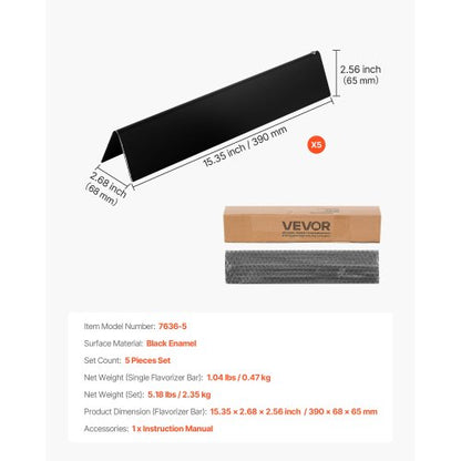 Smaksättningsbarer, 39 cm grillreservdel, för Weber Spirit I & II 300-seriens grillar, inklusive Spirit E-310, ll S-310, ll E-320, porslinsemaljerad ståltjockare värmeplatta, 5-pack |  EU