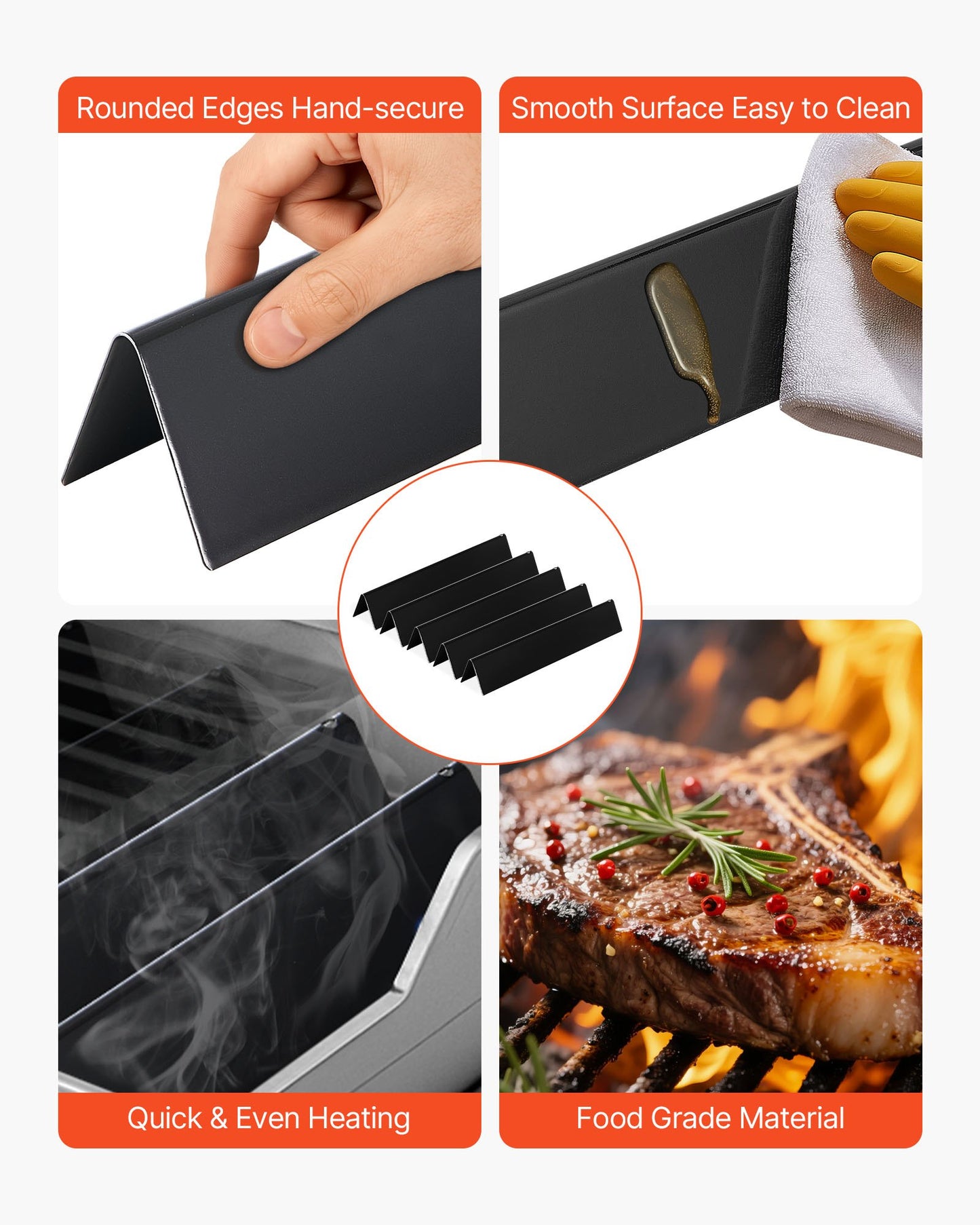 Flavorizer Bars, 15 inch Grill Replacement Part, for Weber Spirit I & II 300 Series Grills, Including Spirit E-310, ll S-310, ll E-320, Porcelain-enameled Steel Thicker Heat Plate, 5 Pack